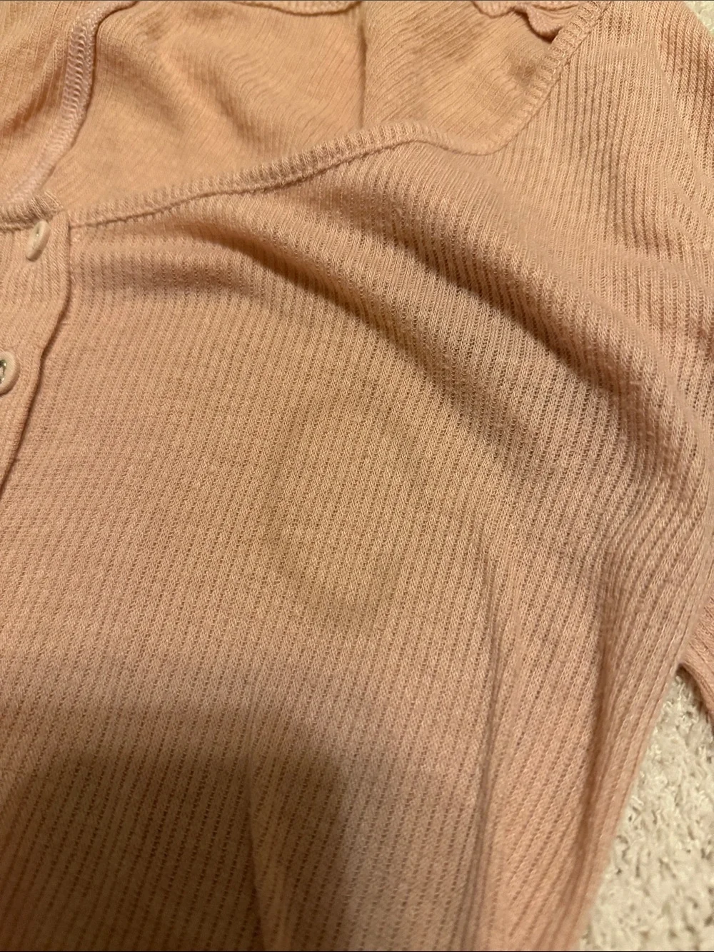 Free People Intimately Blush Pink Sheer Ribbed Cropped Button Cardigan Top